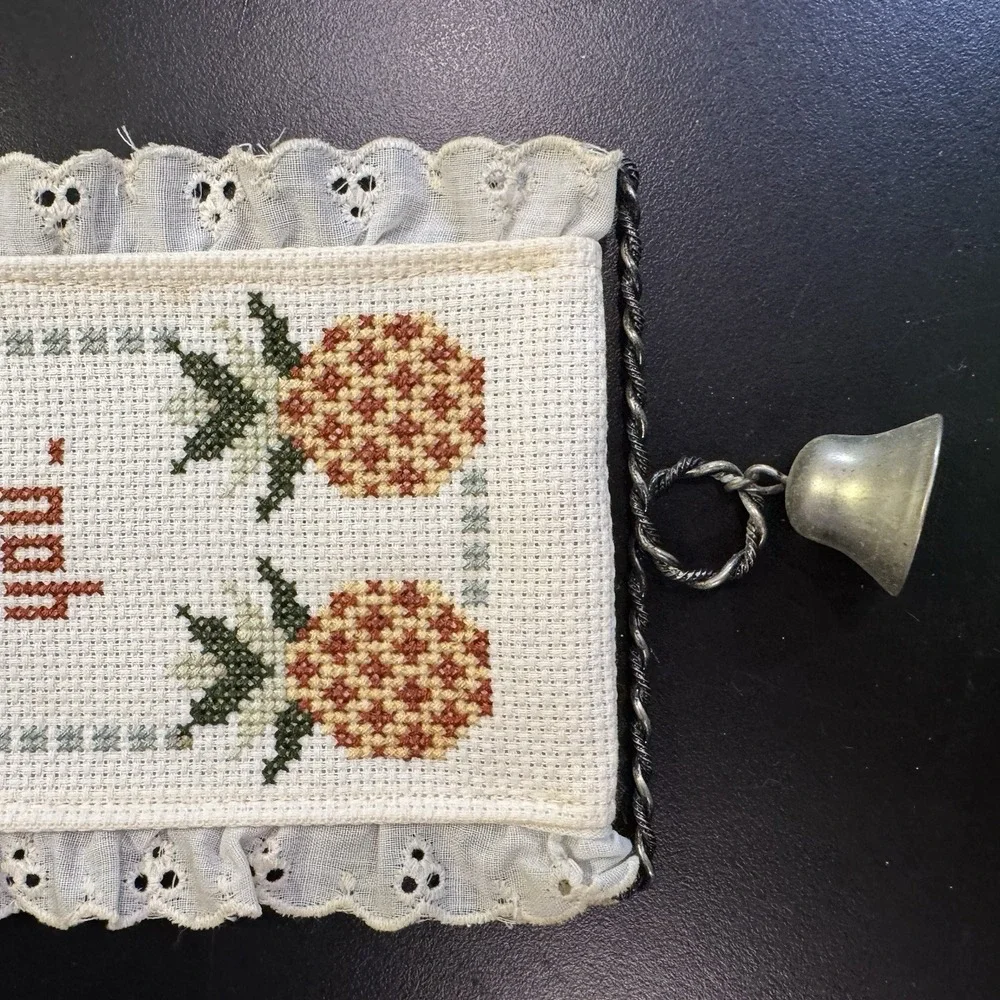 Homemade Cross Stitch Wall Hanging Pineapple'Home Is Where They Love You'‎ VTG